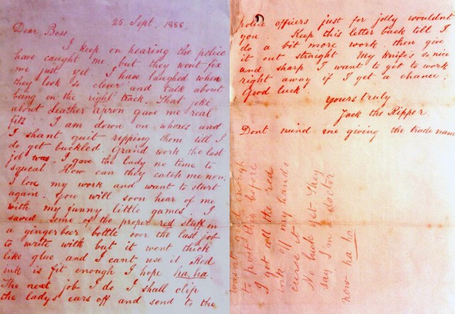 A letter written to the police in 1888, signed by 'Jack The Ripper'.